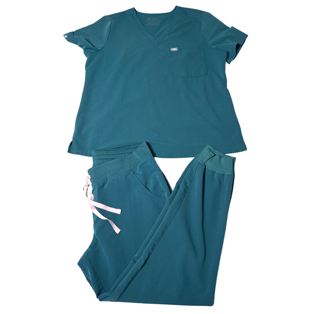 FIGS Scrub Set XL Catarina V-Neck Top Zamora Jogger Pants Teal Green
